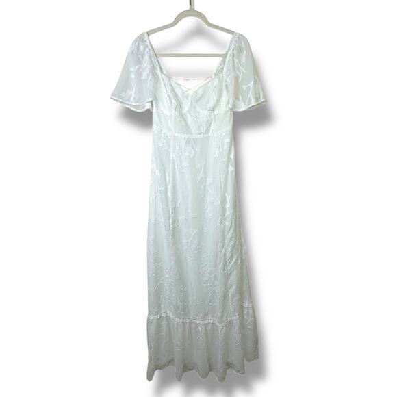 Lulus NWOT Tailor Made For You White Jacquard Lace-Up Burnout Floral Maxi Dress - Picture 3 of 11
